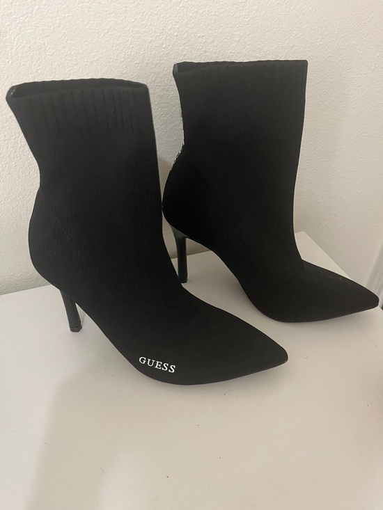 GUESS Black Pointed Knit Sock Booties with Logo